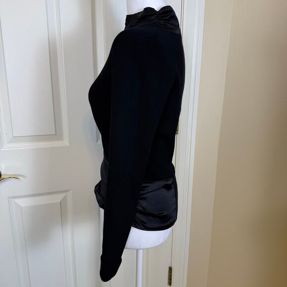 Bebe Corset Closure Y2K Black Satin Trim Fitted Top Ruffle Collar Silk Blend Med - Picture 8 of 11